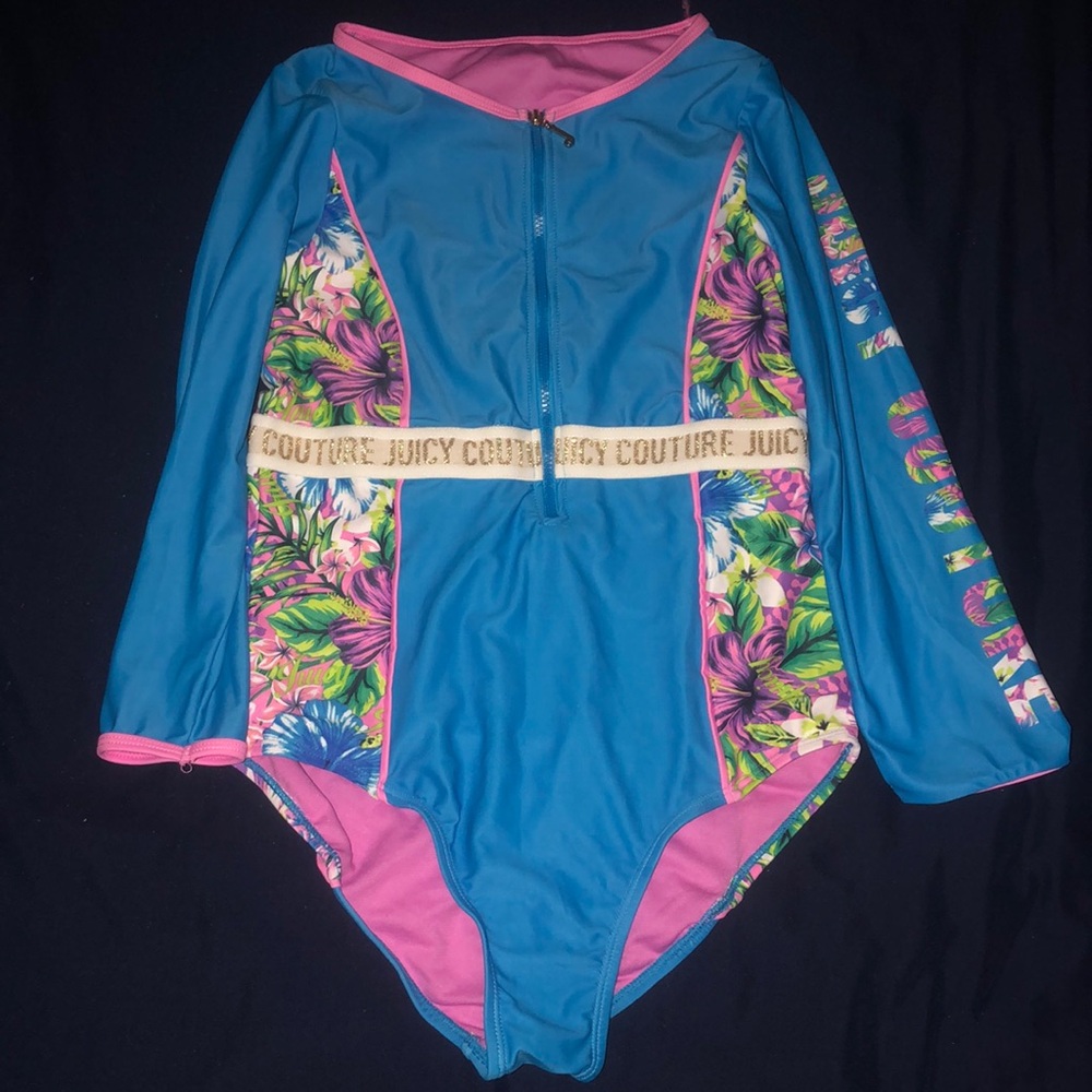 Juicy couture long sleeve bathing suit swim big girls 14y 14 teen girl floral